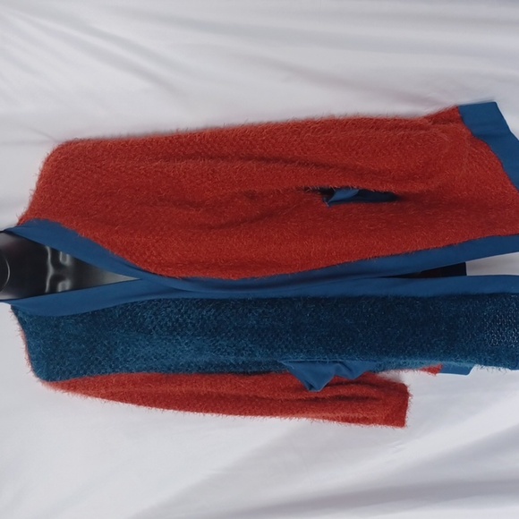 Ces Femme open cardigan, Blue-green & Rust, Sz M - Picture 3 of 7